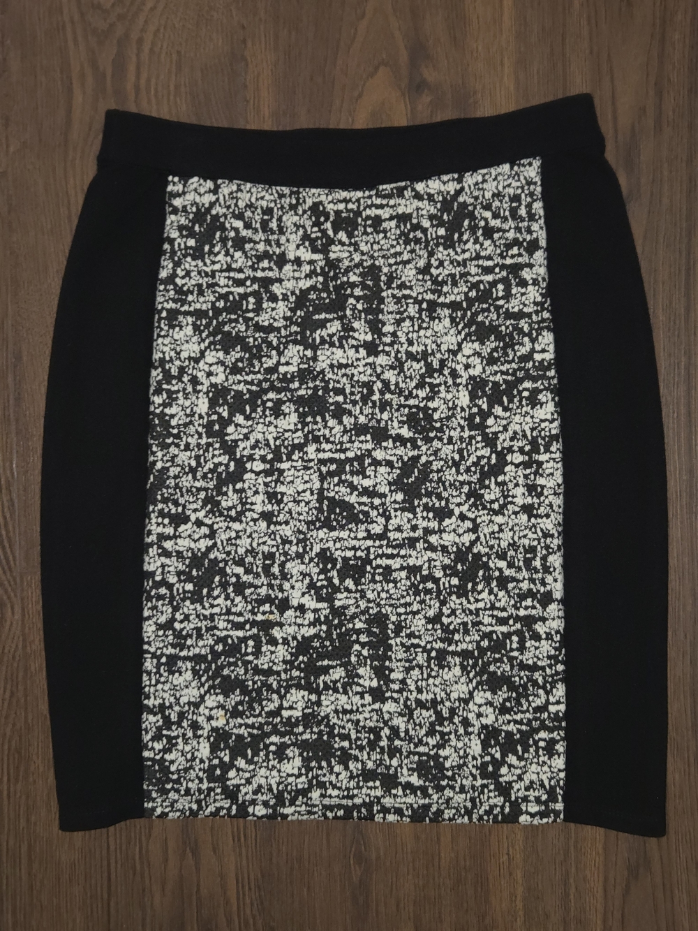 H by Halston Black White Tweed Panel Block Office Work Pencil Skirt Size M
